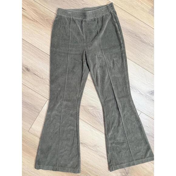 aerie Pants - Aerie Pants Womens Small Green Corduroy Flare Leg Elastic Waist Pull On Casual